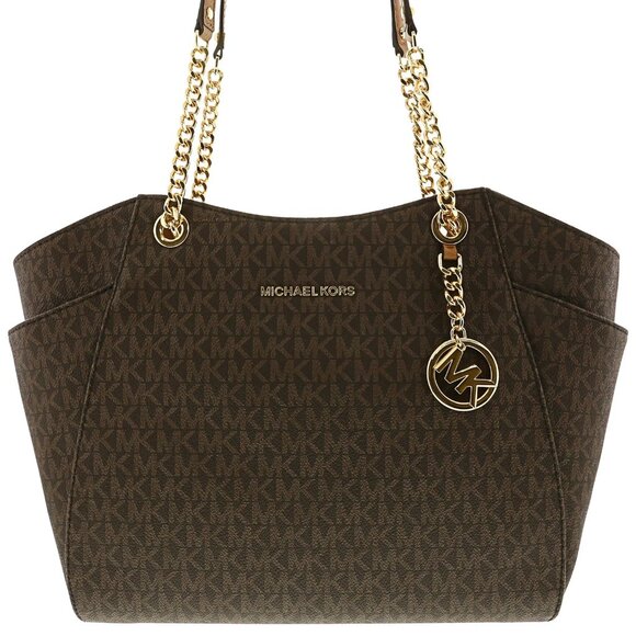 MICHAEL Michael Kors Handbags - Michael Kors Jet Set Travel Large Chain Shoulder Tote Leather MK Signature PVC